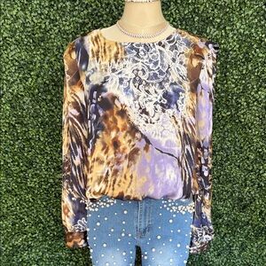 Chic Women's Lace Blouse in Purple and Brown